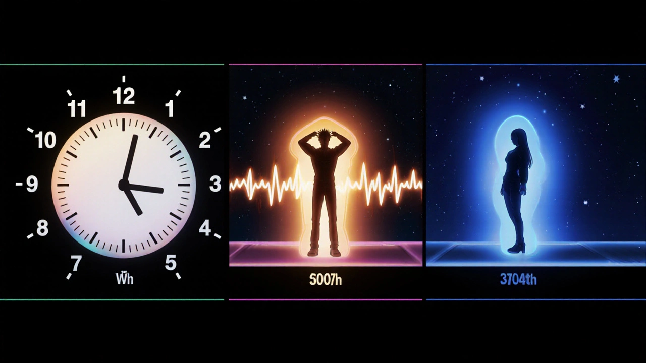 Split-screen showing timing differences of various ED drugs with glowing silhouettes and clocks.