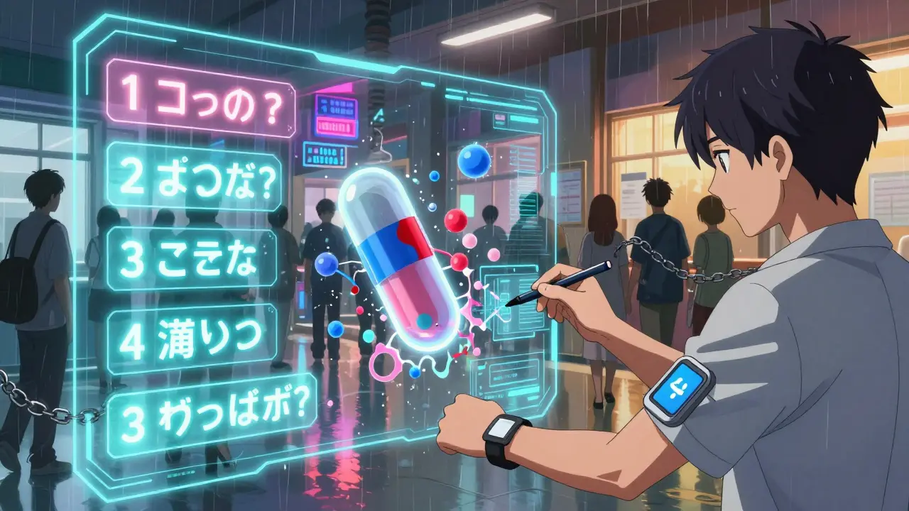 Pharmacist using holographic PEN-FAST tool to remove false penicillin allergy label.