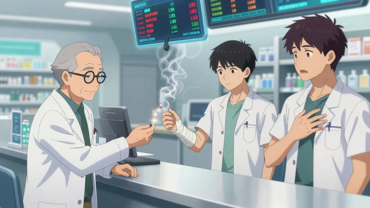 Doctors distributing different blood thinners to patients with distinct health profiles.