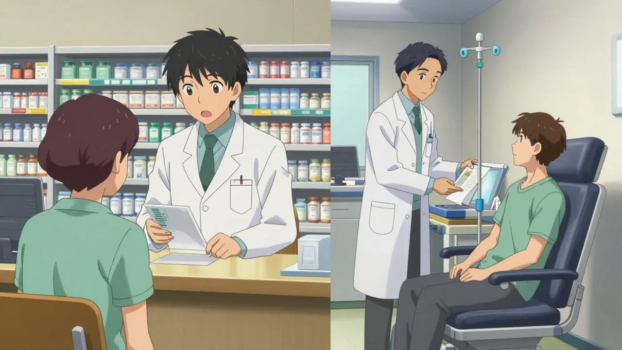 Comparison of a community pharmacy and a clinical infusion center providing patient guides