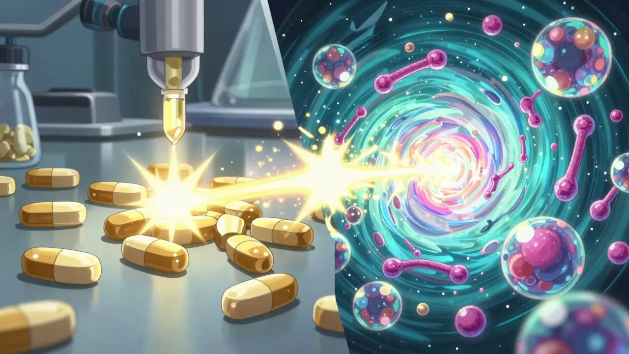 Comparison of digital pharmaceutical tablets and complex iridescent biological molecules