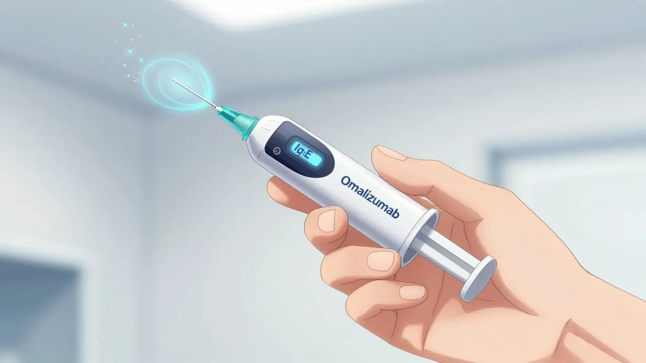 Anime hand holding an injector with glowing blue particles.