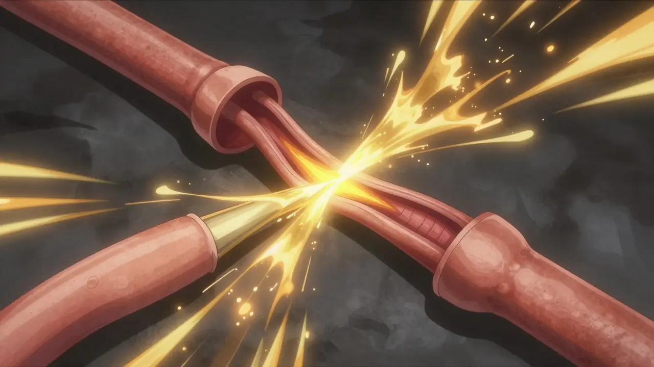 A Ufotable-style anime concept art piece depicting the clearing of the Eustachian tube. Golden energy flows abstractly, pushing away dark grey shadows to symbolize hearing restoration. The image features dramatic lighting, sharp details, and energetic motion blur in a fantasy-medical fusion style.