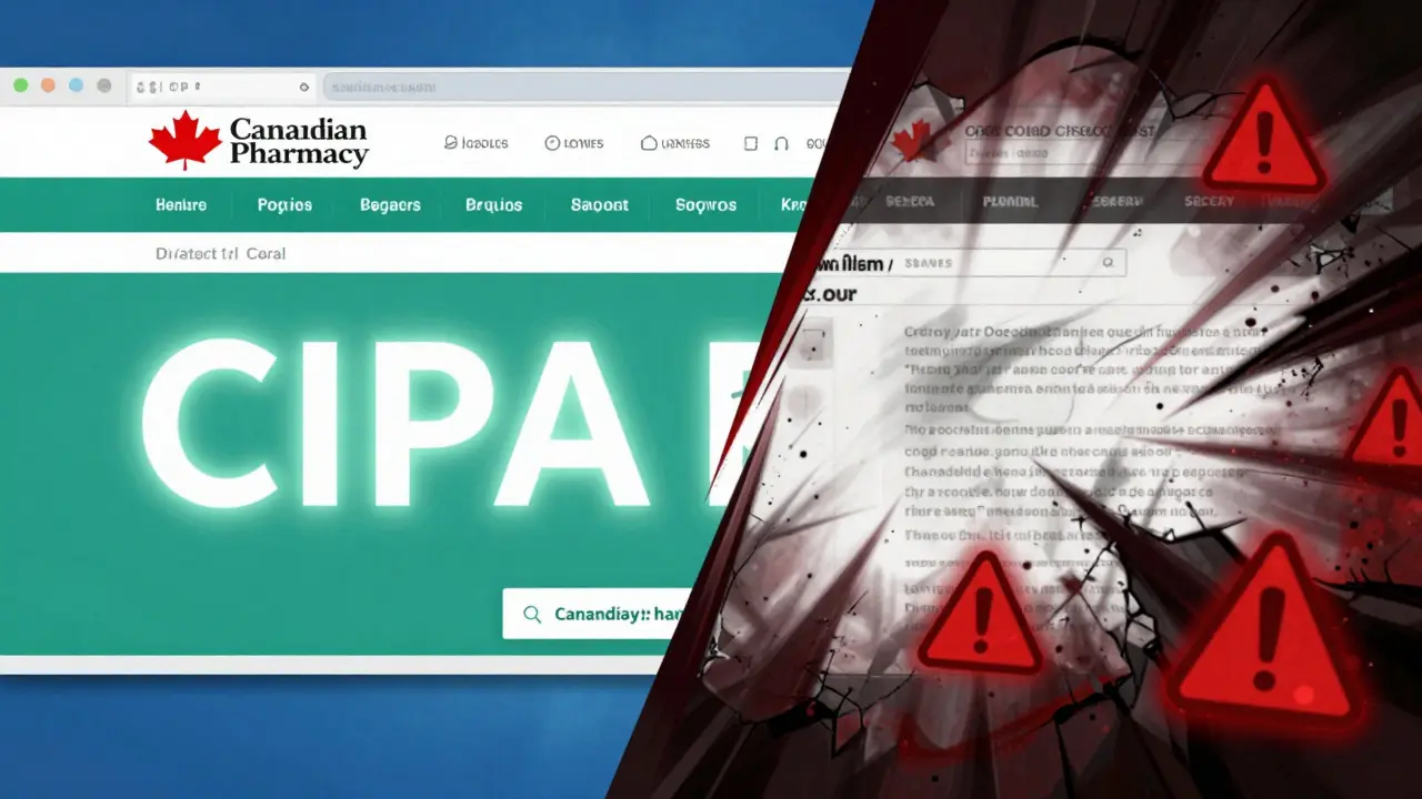 Dynamic Ufotable-style anime comparison scene contrasting legitimate, verified international pharmacies with unsafe, unregulated online drug sellers, using dramatic lighting and visual metaphors to guide consumers toward secure purchasing decisions.