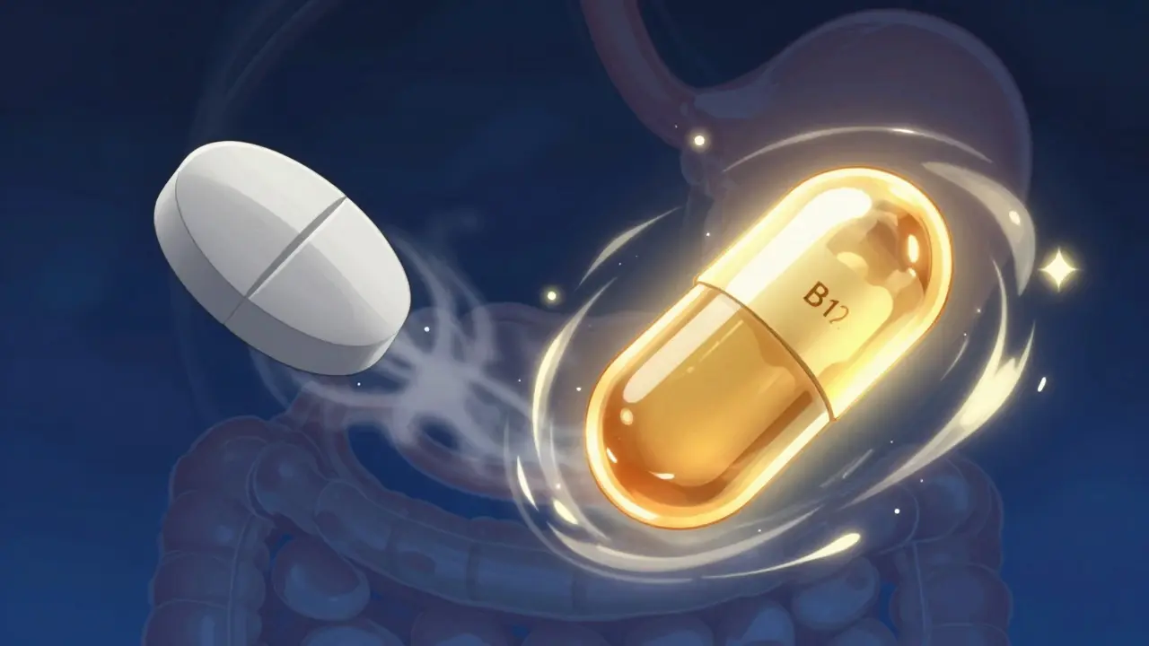 Glowing gold vitamin pill vs dissolving gray pill, illustrating superior nutrient absorption.
