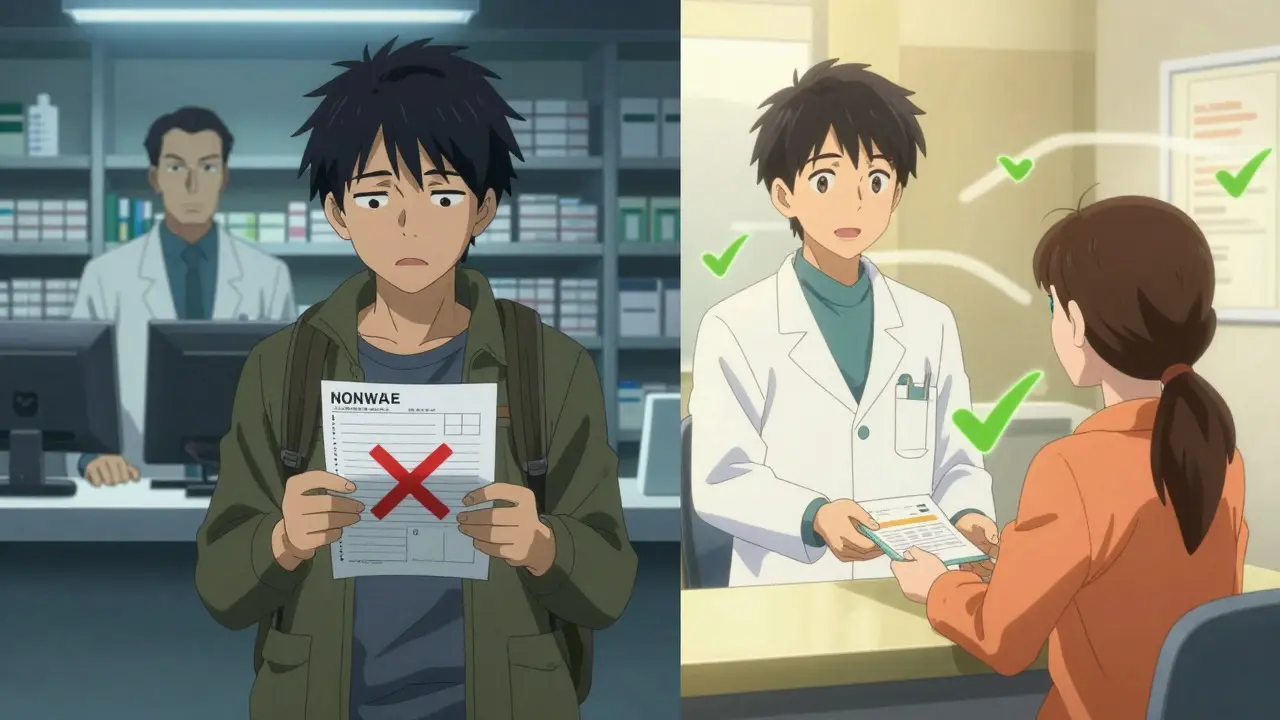 Split scene showing prescription success and failure