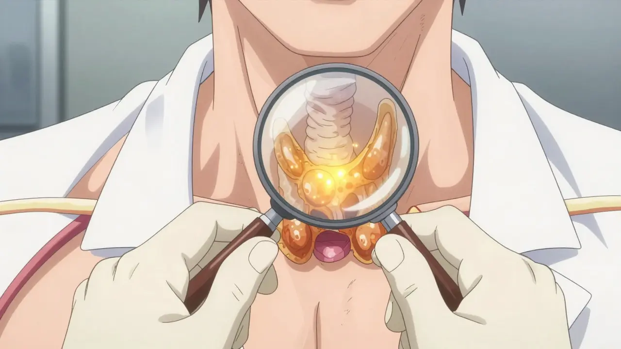 Anime illustration of enlarged parathyroid gland in neck anatomy