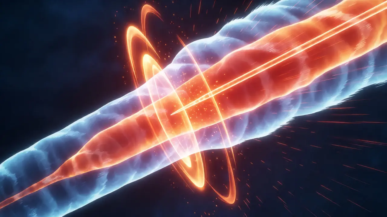 Radiofrequency ablation needle creating heat to disable pain nerves